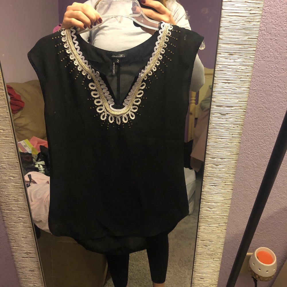 Black shirt with embellished neck line